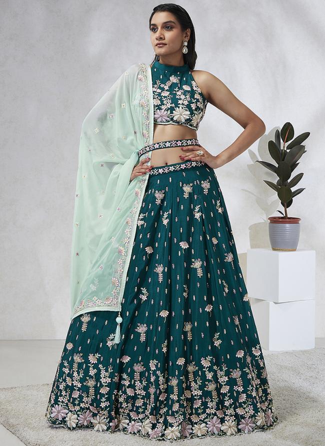 Poly Georgette Green Wedding Wear Sequinned Lehenga Choli